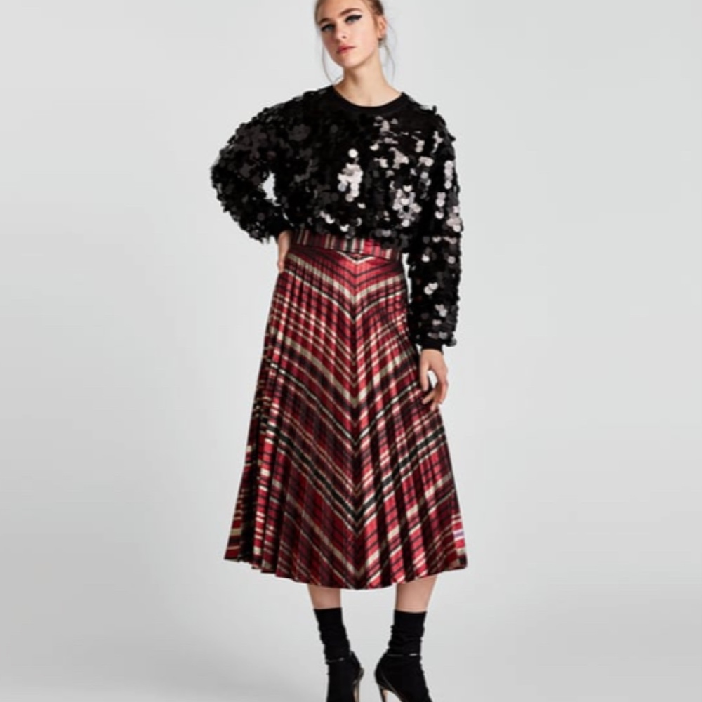 Zara High Waist Pleated Skirt Red size XS 0 - Picture 2 of 8